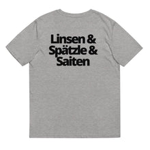 Lade das Bild in den Galerie-Viewer, Linsen & Spätzle & Saiten - Shirt unisex - weiss // grau - kesselshop.tv
