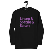 Lade das Bild in den Galerie-Viewer, Linsen & Spätzle & Saiten - Unisex Hoodie - schwarz // grau - kesselshop.tv