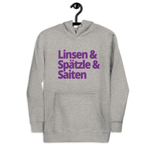 Lade das Bild in den Galerie-Viewer, Linsen & Spätzle & Saiten - Unisex Hoodie - schwarz // grau - kesselshop.tv