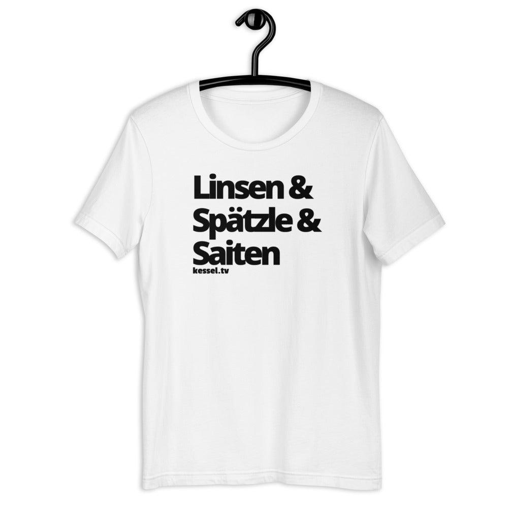 Linsen & Spätzle & Saiten - Shirt unisex - weiss - kesselshop.tv